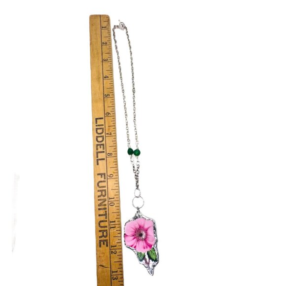 Old Country Rose Broken China Pendant and Green Aventurine Beaded Necklace - Picture 9 of 16